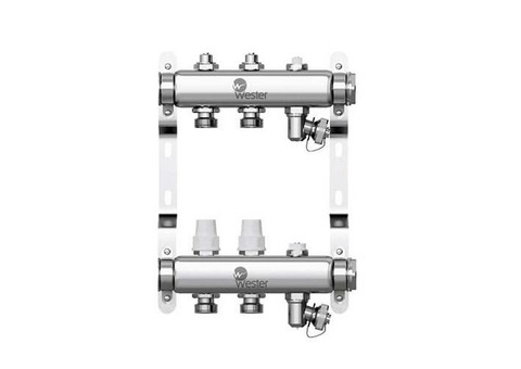 Коллекторная группа для радиаторного отопления Wester W903 - 1" на 2 контура 3/4" Евроконус