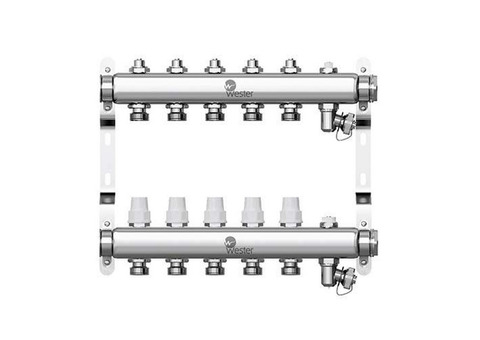 Коллекторная группа для радиаторного отопления Wester W903 - 1" на 5 контуров 3/4" Евроконус