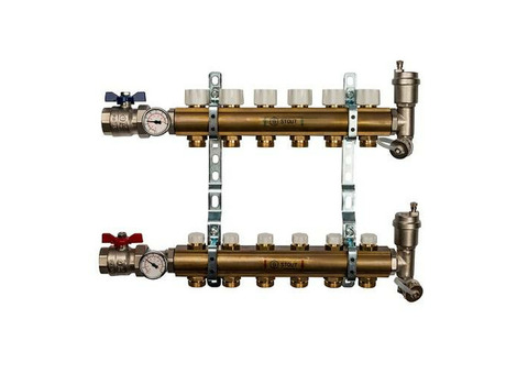 Коллекторная группа для радиаторного отопления STOUT SMB0468 - 1" на 6 контуров 3/4"EK (латунь)