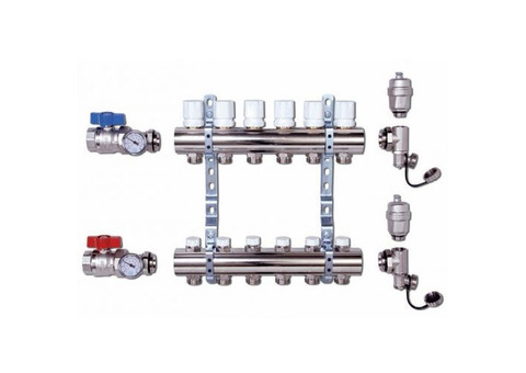 Коллекторная группа для радиаторного отопления LUXOR CD 468M - 1" на 9 контуров 3/4" Евроконус