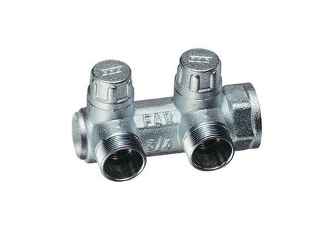 Коллектор запорный концевой FAR MULTIFAR 3859 - 3/4"(ВР) на 2 контура 1/2"EK (под евроконус)