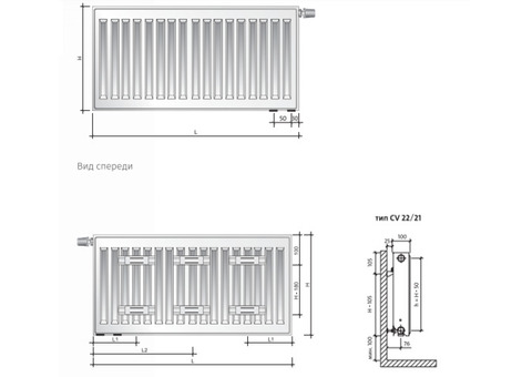 Радиатор панельный Royal Thermo Ventil Compact VC22 1200х300х100 мм