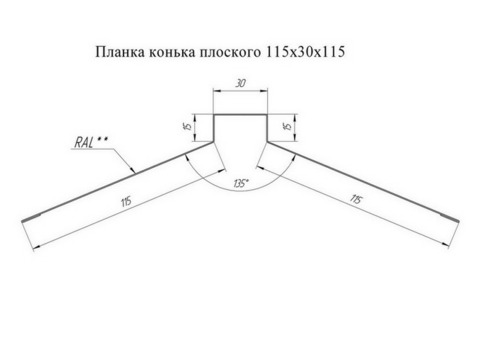 Конек плоский Grand Line Atlas Ral 5011 115х30х115 мм резка