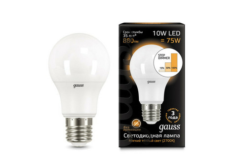 Лампа светодиодная Gauss 102502110-S A60 10W E27 2700K step dimmable