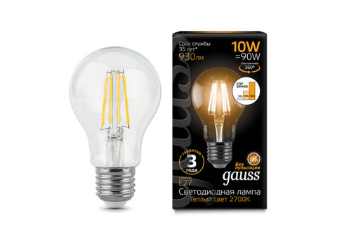 Лампа светодиодная Gauss 102802110-S Filament A60 10W E27 2700К step dimmable