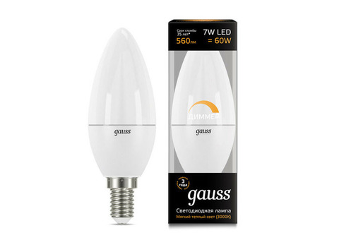 Лампа светодиодная Gauss 103101107-D Candle-dim E14 7W 3000К диммируемая