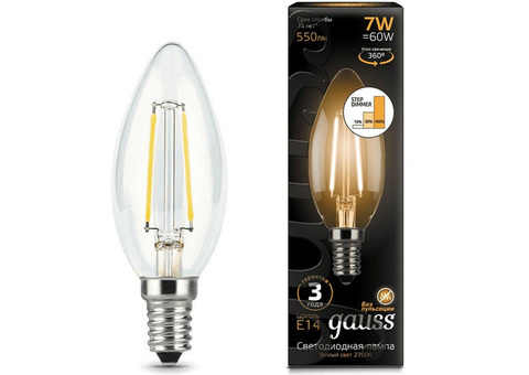 Лампа светодиодная Gauss 103801107-S Filament Candle 7W E14 2700К step dimmable