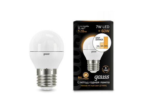 Лампа светодиодная Gauss 105102107-S Globe E27 7W 2700K step dimmable