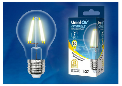 Лампа светодиодная Uniel Air LED-A60-7W/WW/E27/CL/DIM GLA01TR прозрачная 3000K