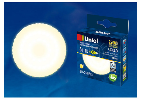 Лампа светодиодная Uniel LED-GX53-6W/WW/GX53/FR PLZ01WH матовая 3000K