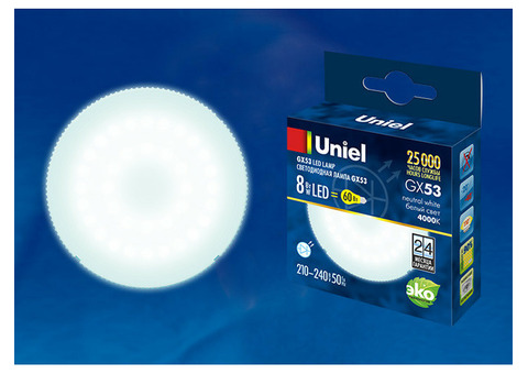 Лампа светодиодная Uniel LED-GX53-8W/NW/GX53/FR PLZ01WH матовая 4000K