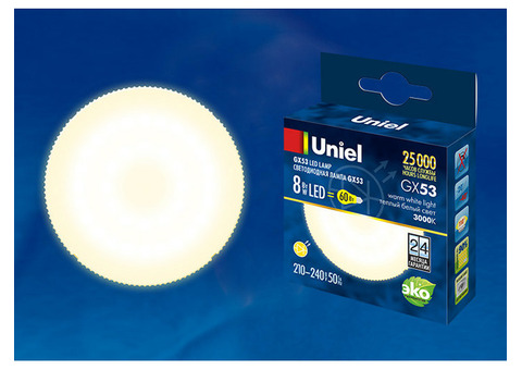 Лампа светодиодная Uniel LED-GX53-8W/WW/GX53/FR PLZ01WH матовая 3000K