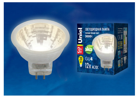 Лампа светодиодная Uniel LED-MR11-3W/WW/GU4 GLZ21TR 3000К