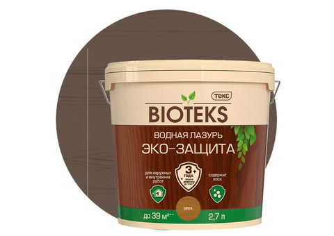 Лазурь водная Текс Bioteks Эко-Защита орех 2,7 л