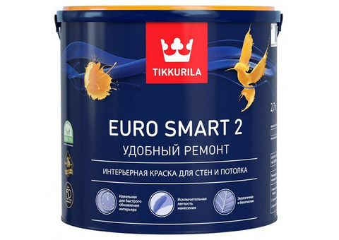 Краска Tikkurila Euro Smart 2 глубокоматовая база A 2,7 л