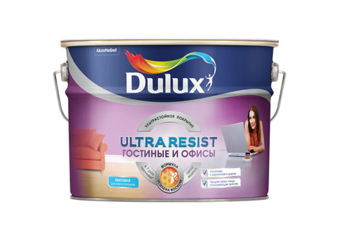 Краска Dulux Ultra Resist для гостиной и офиса база BC матовая 9 л