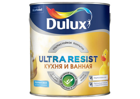 Краска Dulux Ultra Resist для кухни и ванной база BW полуматовая 2,5 л