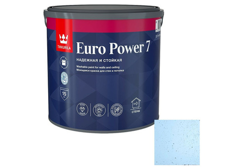 Краска Tikkurila Euro Power 7 матовая база A заколерованная голубая 9 л