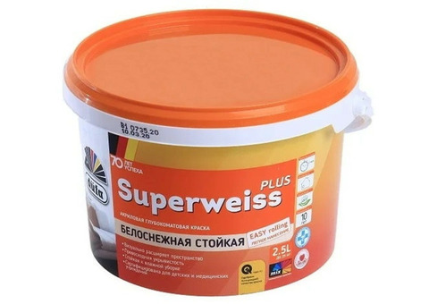 Краска акриловая Dufa Superweiss Plus белоснежная глубокоматовая 2,5 л