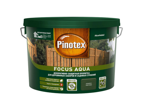 Пропитка для древесины Pinotex Focus Aqua Зеленый лес 9 л