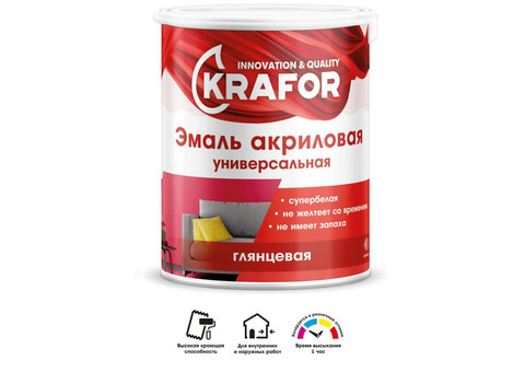 Krafor эмаль акриловая глянцевая супербелая 1 кг 4 44981