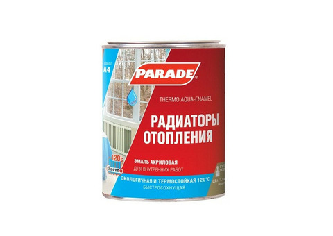 Эмаль акриловая Parade Classic A4 Радиаторы отопления термостойкая полуматовая белая 0,9 л