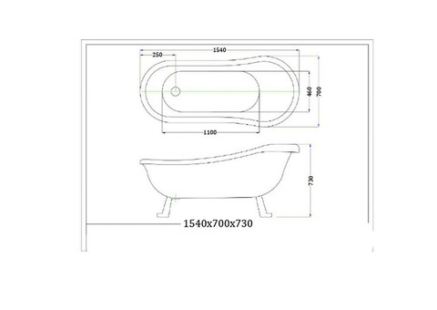 Акриловая ванна Ceruttispa Vico CT7204 на львиных алюминиевых хромированных лапах 154х70 см