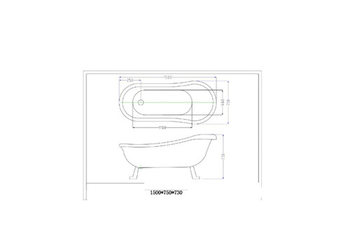 Акриловая ванна Ceruttispa Vico CT7205 на львиных алюминиевых золотых лапах 150х70 см