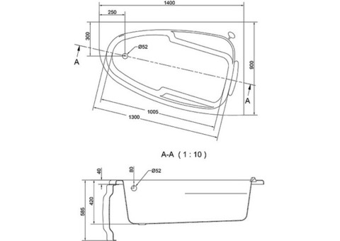 Ванна акриловая Cersanit Joanna 140х90 см правая