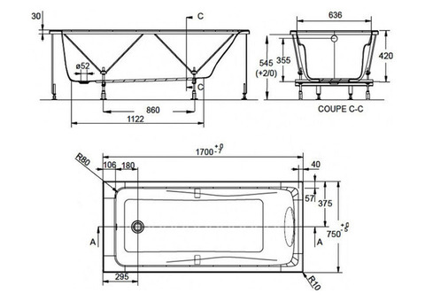 Ванна акриловая Jacob Delafon Odeon Up E60491RU-00 170х75 см