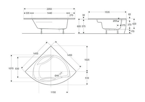 Ванна акриловая Jacob Delafon Presquile E6045RU-00 145х145 см