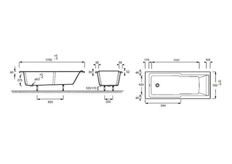 Ванна акриловая Jacob Delafon Struktura E6D020RU-00 170х70 см