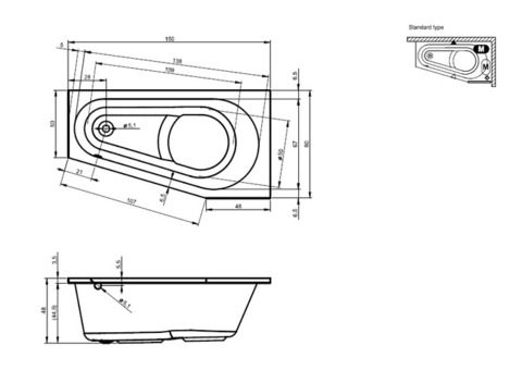 Ванна акриловая Riho Delta 150x80 см L