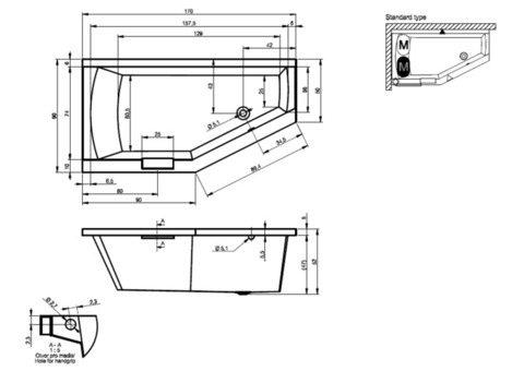 Ванна акриловая Riho Geta 170x90 см R