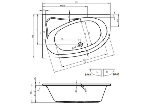Ванна акриловая Riho Lyra 170x110 см R