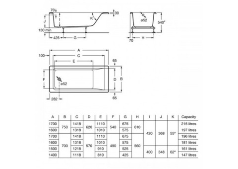 Ванна акриловая Roca Easy ZRU9302904 150х70 см