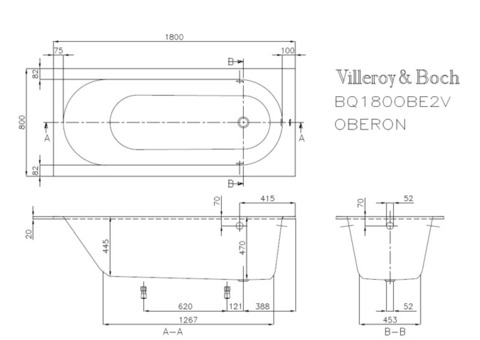 Ванна квариловая Villeroy & Boch Oberon UBQ180OBE2V-01 180х80 см