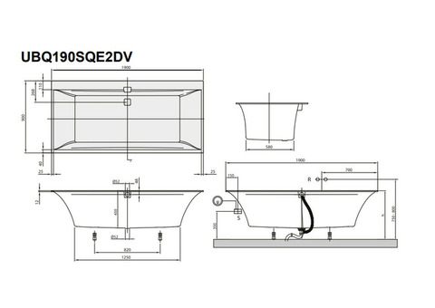 Ванна квариловая Villeroy & Boch Squaro Edge 12 UBQ190SQE2DV-01 190х90 см