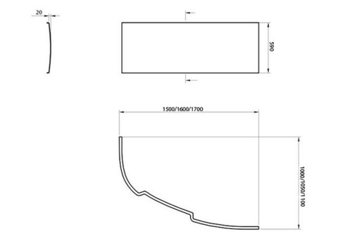 Панель фронтальная для ванны Ravak Asymmetric L 170 см левая с креплением