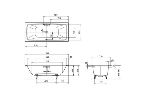 Ванна стальная Kaldewei Cayono Duo 724 170x75 см с покрытием Anti-Slip и Easy-Clean