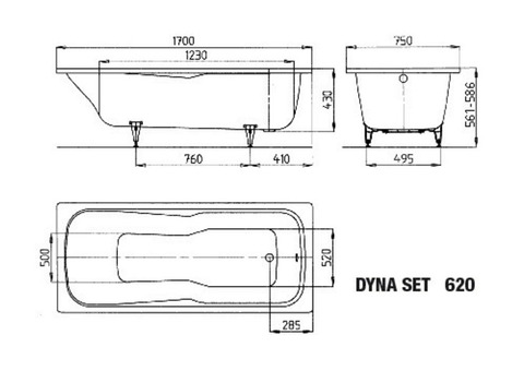 Ванна стальная Kaldewei Dyna Set 620 170x75 см