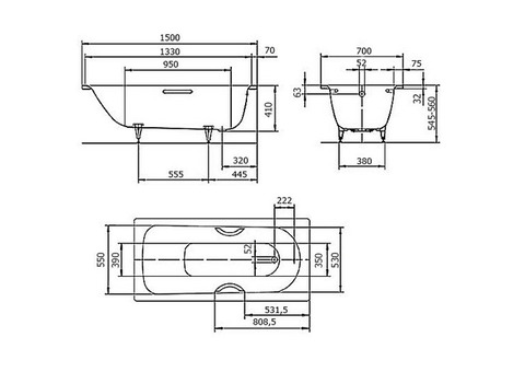 Ванна стальная Kaldewei Saniform Plus 361-1 150x70 см с покрытием Easy-Clean