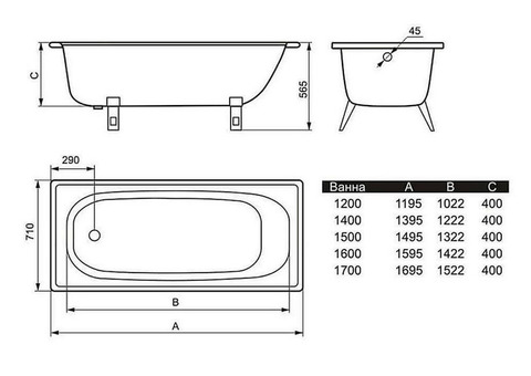 Ванна стальная Maroni Simple 150x70 см