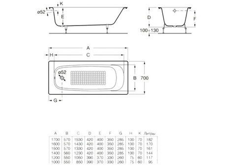 Ванна чугунная Roca Continental 140х70 см 212904001