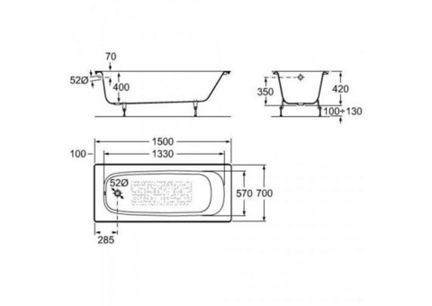 Ванна чугунная Roca Continental 150х70 cм 21291300R