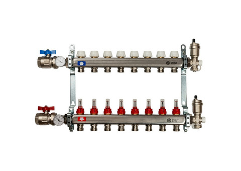 Коллектор распределительный Stout SMS 0907 000008 на 8 контуров в сборе с расходомерами