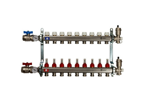 Коллектор распределительный Stout SMS 0907 000009 на 9 контуров в сборе с расходомерами