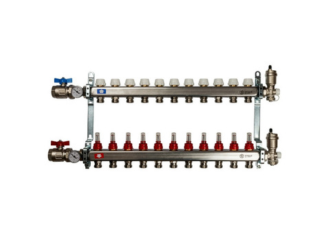 Коллектор распределительный Stout SMS 0907 000011 на 11 контуров в сборе с расходомерами
