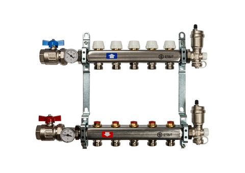Коллектор распределительный Stout SMS 0912 000005 на 5 контуров в сборе без расходомеров