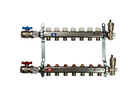 Коллектор распределительный Stout SMS 0912 000007 на 7 контуров в сборе без расходомеров